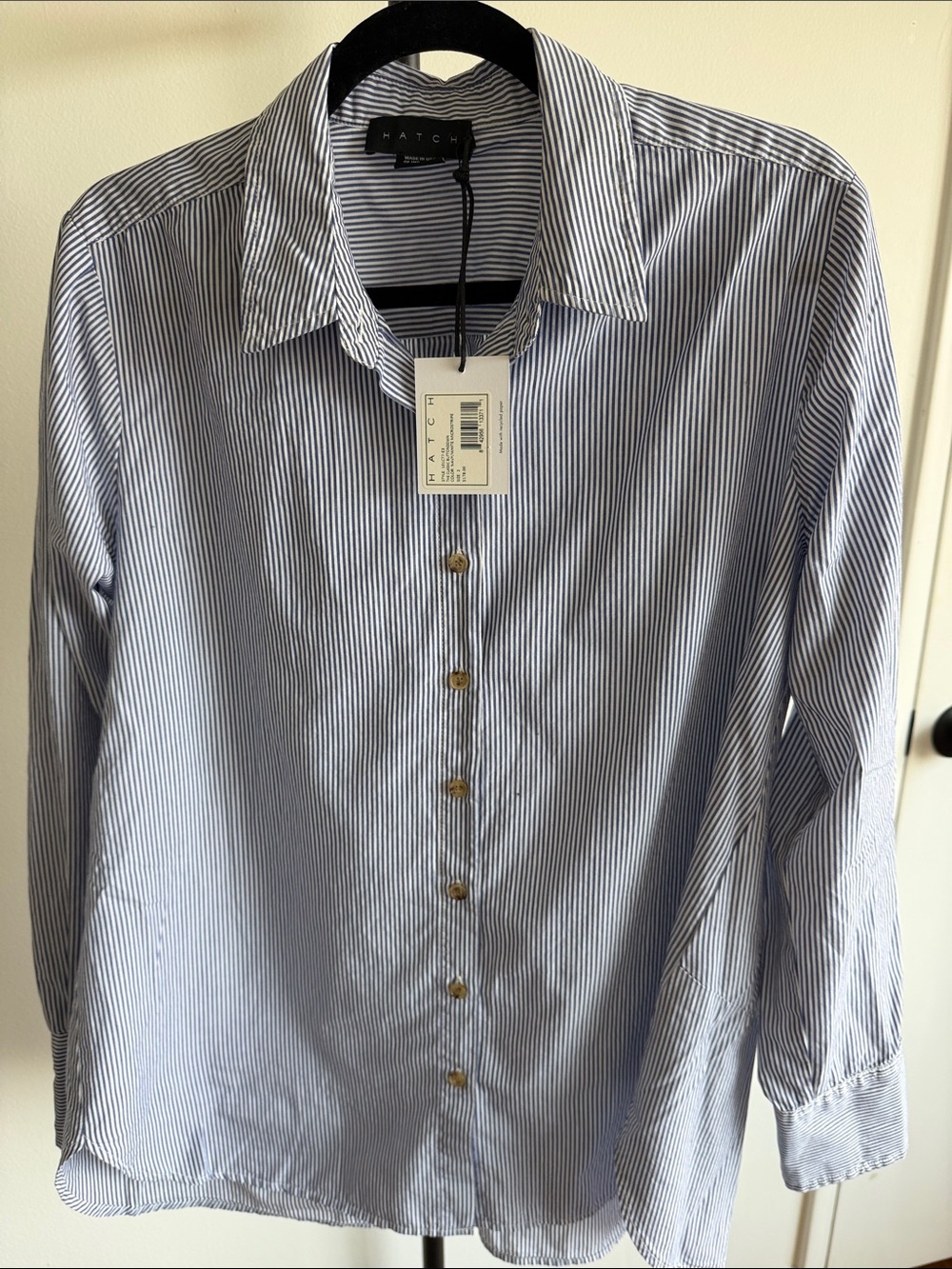 NWT HATCH The Classic Buttondown – Navy/White Microstripe – Size 2 (M)